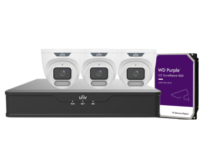 Uniview OWLVIEW 8MP 4K CCTV Kit with 4x Turret Cameras & 4-Channel PoE NVR – ColorHunter, Wise-ISP, HDD Included | IPC3628LE-ADF28K-WP + NVR301-04B-P4-IQ
