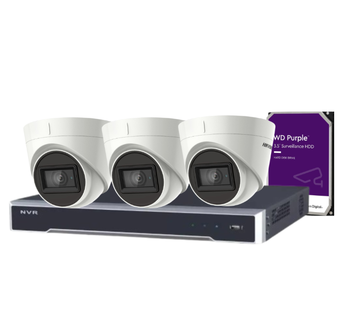 Hikvision 5MP Outdoor Turret Camera + 4-Channel PoE NVR Security Kit with HDD – DS-2CE78H8T-IT3F + DS-7604NI-M1/4P