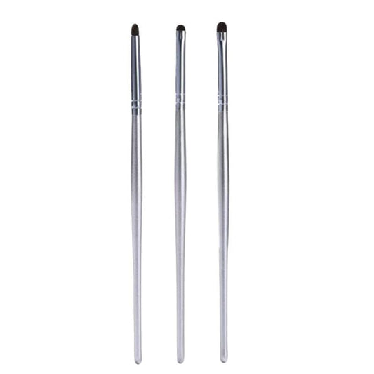 3-piece eye shadow brush set, silver handles with dark tapered bristle tips