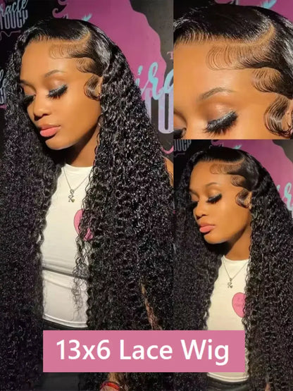 Long black deep-wave wig with 13x6 HD transparent lace frontal and natural hairline