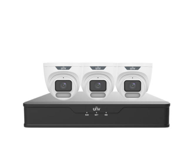 Uniview OWLVIEW 8MP 4K CCTV Kit with 4x Turret Cameras & 4-Channel PoE NVR – ColorHunter, Wise-ISP, HDD Included | IPC3628LE-ADF28K-WP + NVR301-04B-P4-IQ