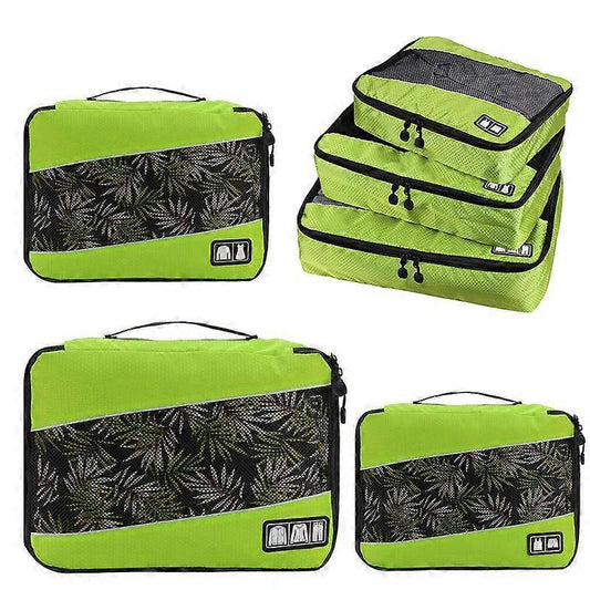 3-piece lightweight mesh packing cube set, lime green with black patterned panels and zips