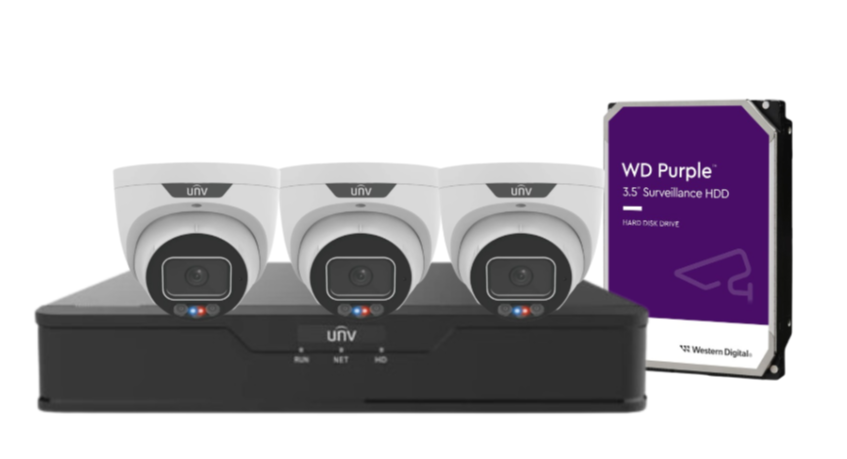 Uniview x4 6MP Triguard Turret Fixed CCTV IP Camera Kit with 4-Channel NVR & HDD IPC3636SS-ADF28KMC-I1