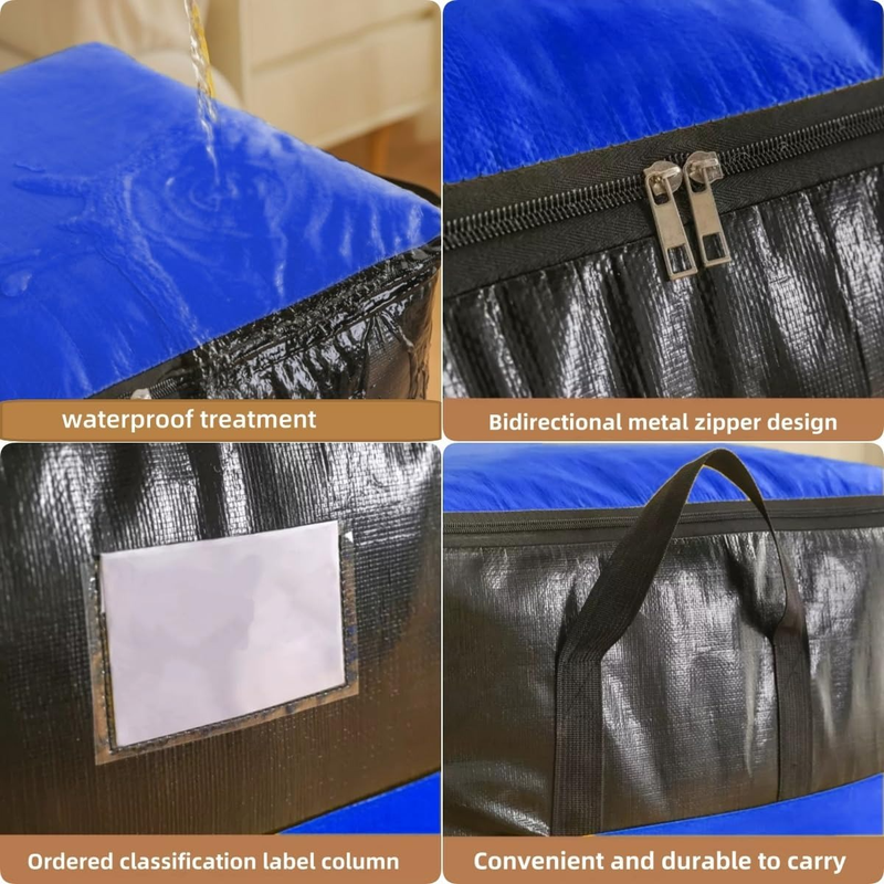 4-Pack 180L Extra-Large Storage Bags, Heavy-Duty, Wear-Resistant, Waterproof Moving Bags - Blue
