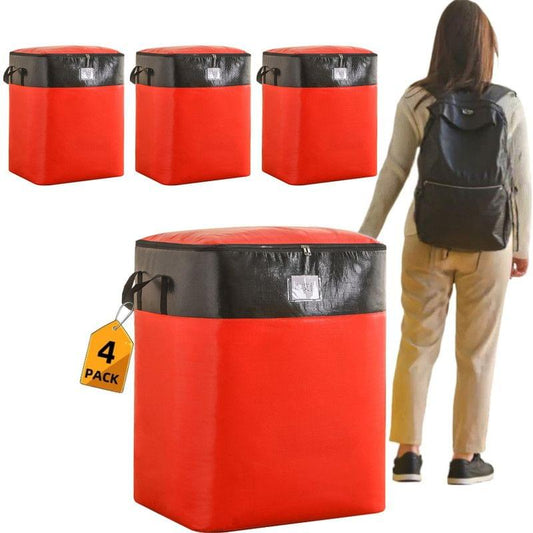 Red storage bags (4-pack) with black tops and handles, waterproof style, large cube