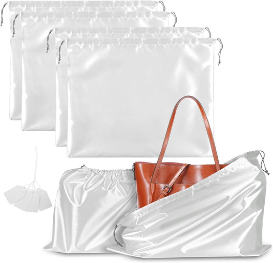 Pack of white drawstring dust bags for handbags and shoes, cloth storage pouches
