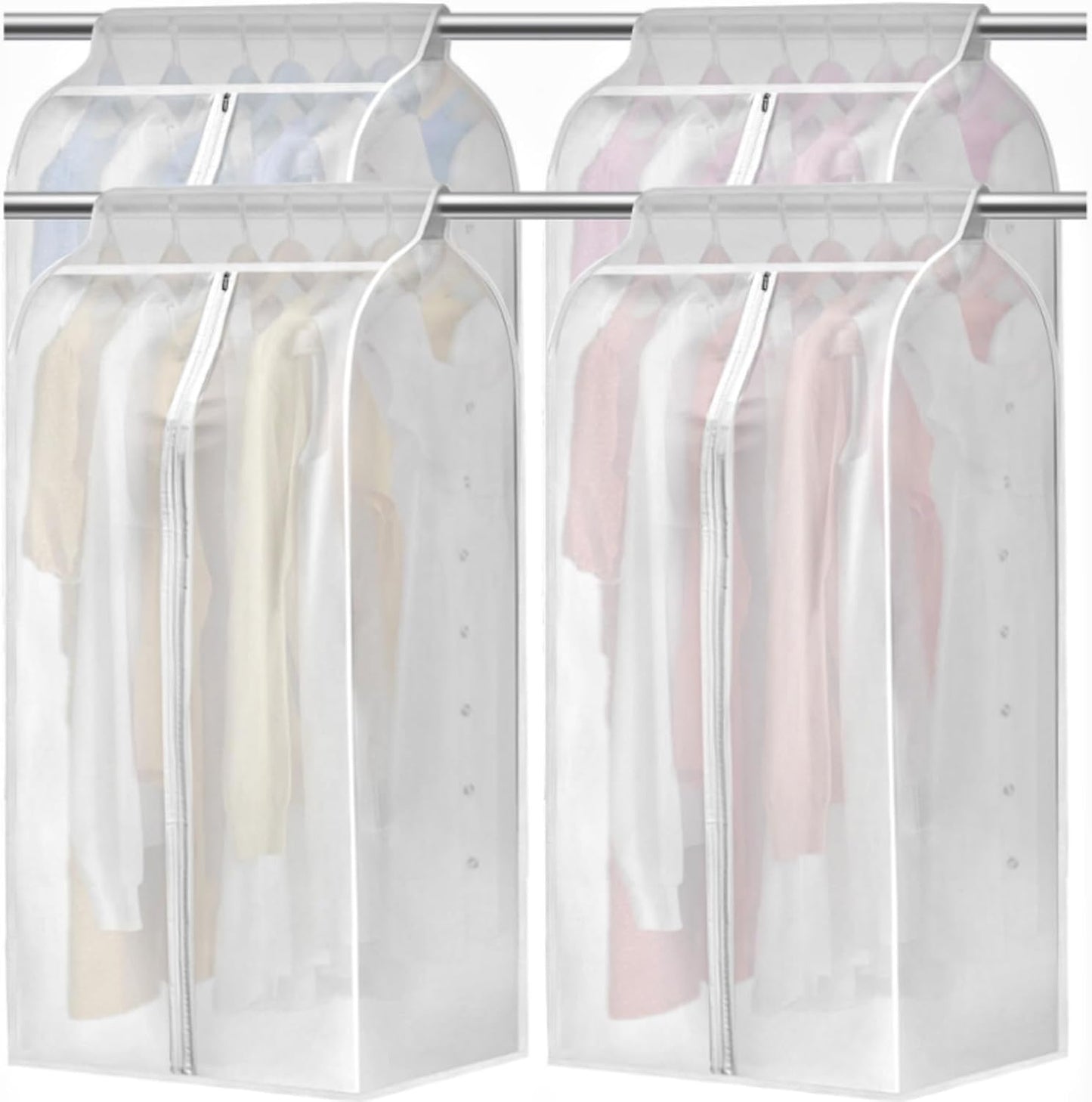 4 Pack Hanging Garment Bags, 43" 35" Long Large Closet Clothes Protector with Zipper, Plastic Jackets Storage Rack Cover for Shirt Suits Coat Dress, Bottom Enclosed (Rack not included)
