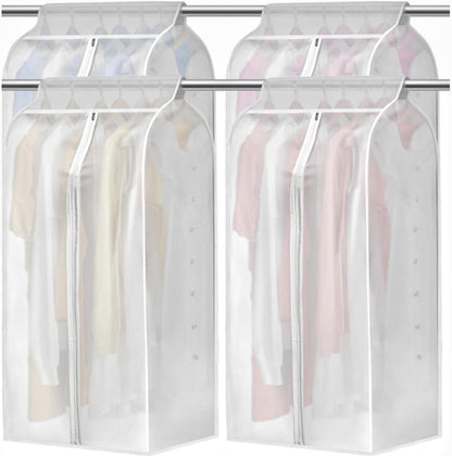 4 Pack Hanging Garment Bags, 43" 35" Long Large Closet Clothes Protector with Zipper, Plastic Jackets Storage Rack Cover for Shirt Suits Coat Dress, Bottom Enclosed (Rack not included)