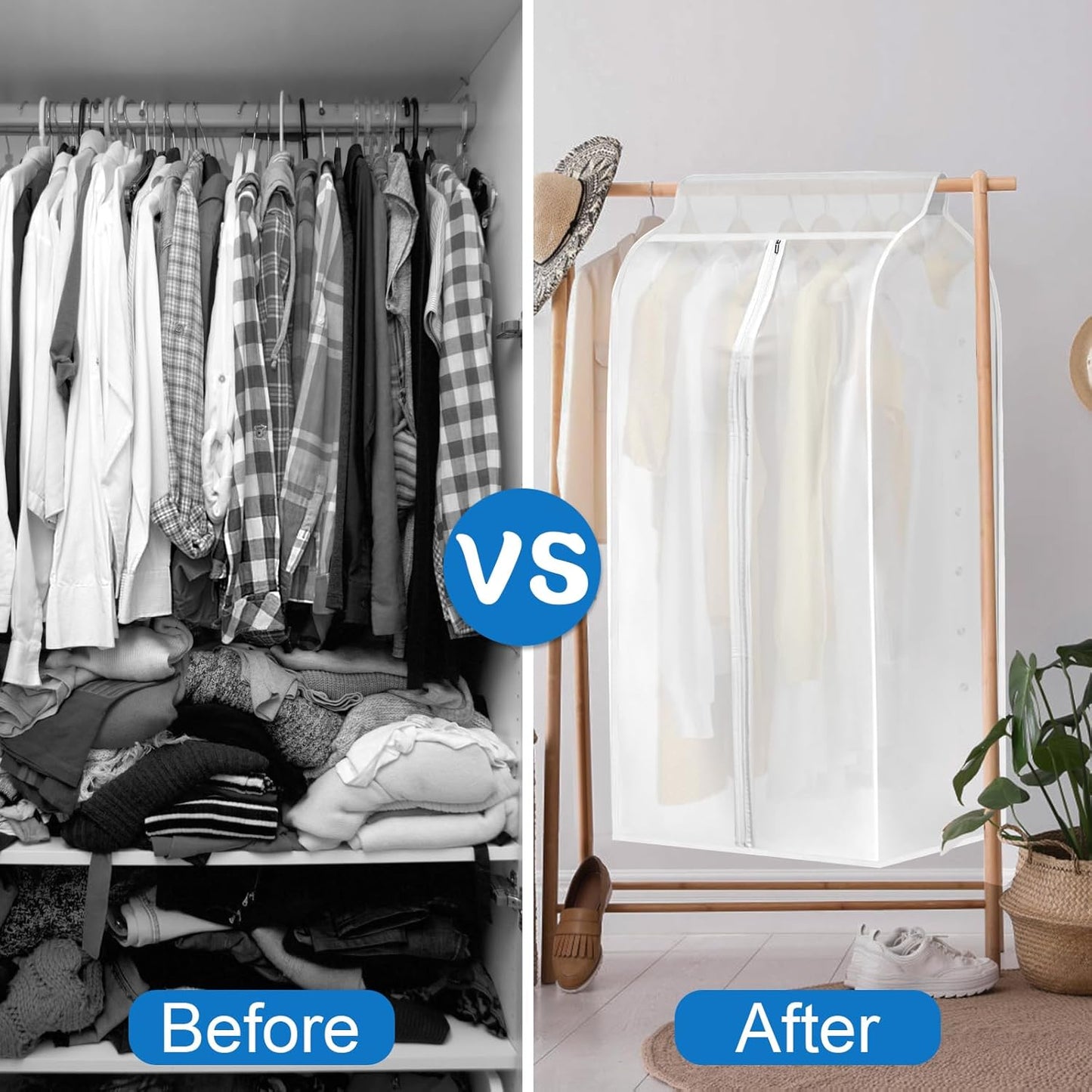 4 Pack Hanging Garment Bags, 43" 35" Long Large Closet Clothes Protector with Zipper, Plastic Jackets Storage Rack Cover for Shirt Suits Coat Dress, Bottom Enclosed (Rack not included)