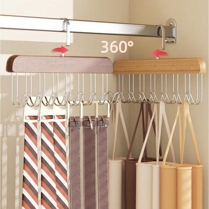 4 Pack Tank Top Bra Hanger, Wood Tie and Belt Hanger, Anti Slip Multi Hook Coat Rack, Hanging Closet Organization Storage Holder for Belts, Ties, Scarfs, Bras, Camisoles (Dark Brown)