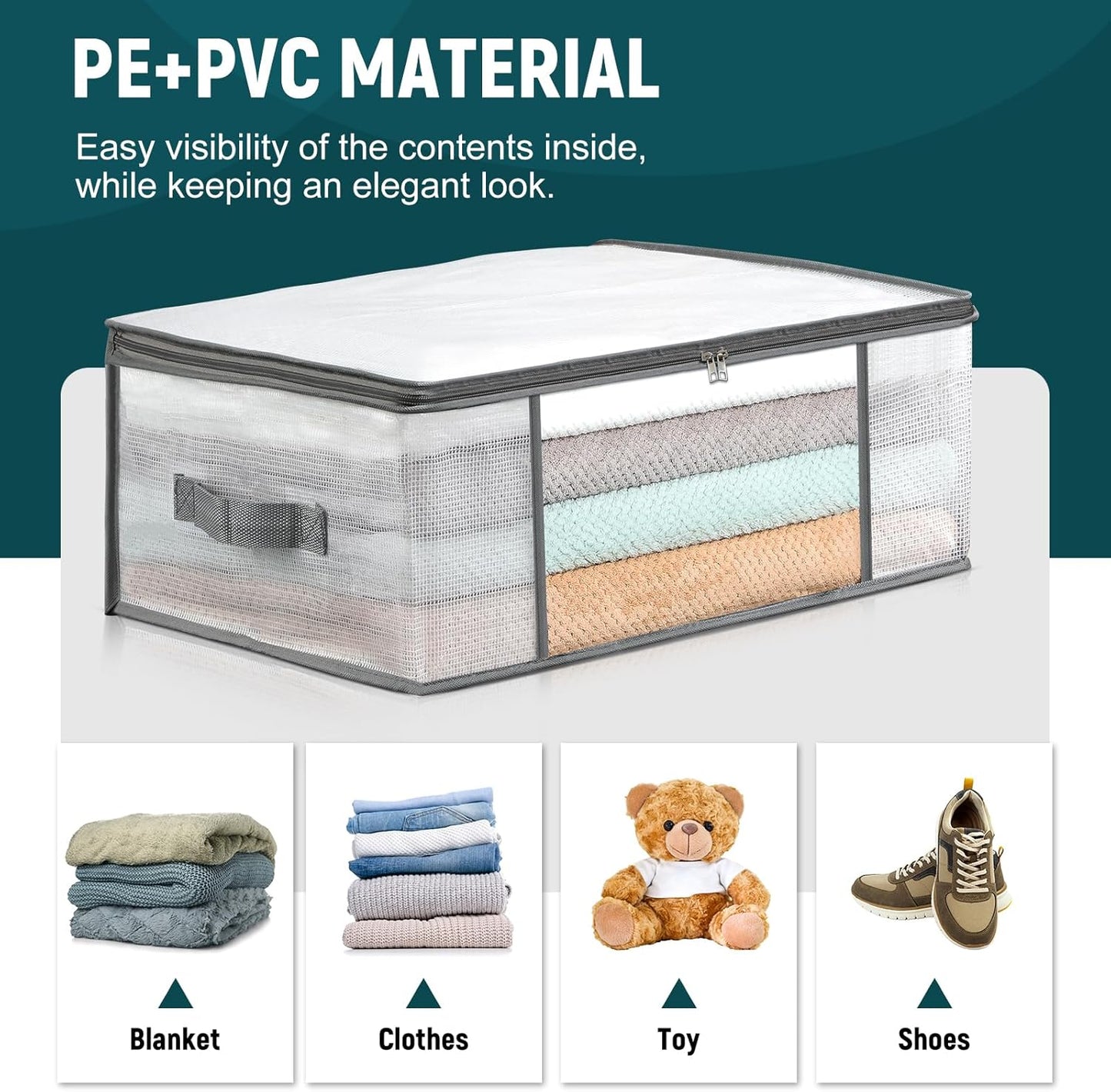 4 Packs Under Bed Storage Containers Bins-55L, 3-Pack Clothes Bags-35L -