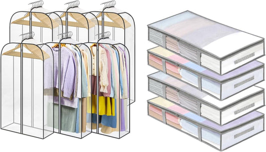 Clear hanging garment storage bags with wire frame and hooks