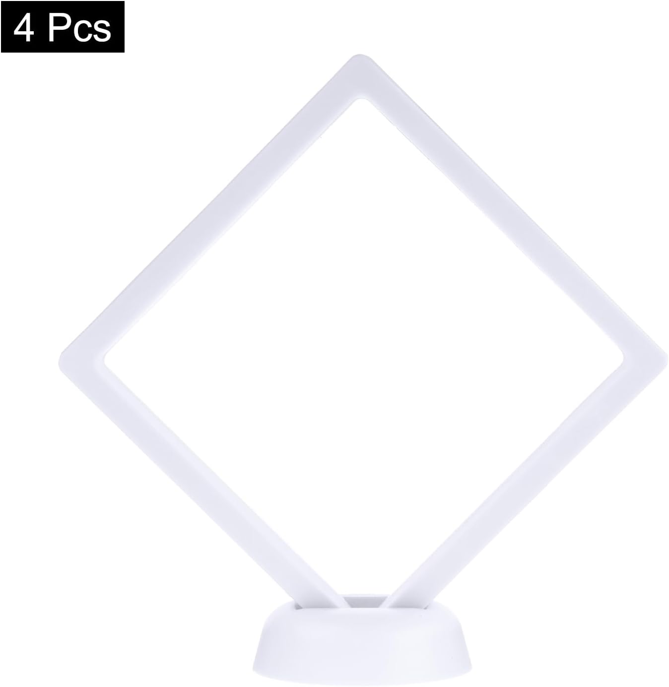 4 Pcs 3D Floating Display Case, 4.33 x 4.33 Inch Floating Frame Display Holder Stand, Transparent PE Jewelry Storage Box, White