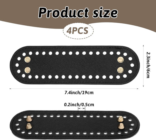 Black oval crochet bag base with hole grid and brass grommet accents, 4 pcs