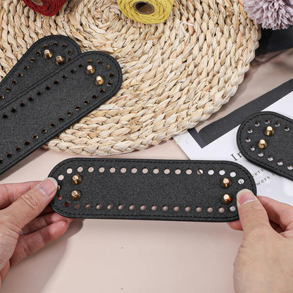 4 Pcs Black Purse Bottom for Crochet Bag Base Pu Leather Bag Bottom Base Leather Long Oval Purse Bottoms Making Supplies with Holes for DIY Crochet Bags Shoulder Bags Craft Making (Black)