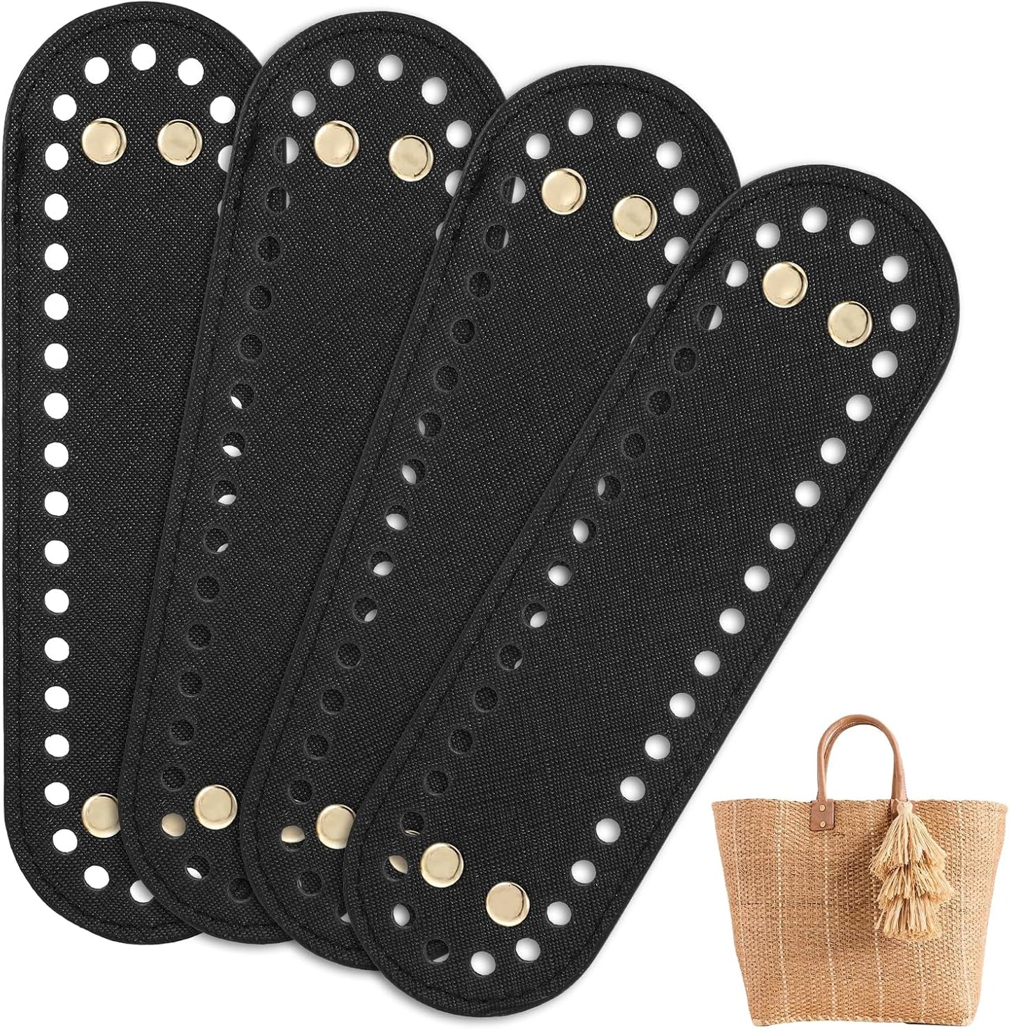 4 Pcs Black Purse Bottom for Crochet Bag Base Pu Leather Bag Bottom Base Leather Long Oval Purse Bottoms Making Supplies with Holes for DIY Crochet Bags Shoulder Bags Craft Making (Black)