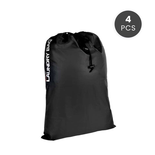 4-piece water-resistant drawstring laundry bags, black, LAUNDRY BAG print