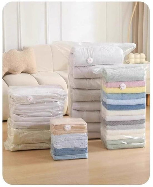 Vacuum compression storage bag set of 4 bags with sealed bedding inside