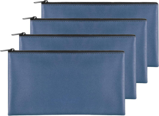 Navy zippered money pouch set of four, flat pouches with metal zipper pulls