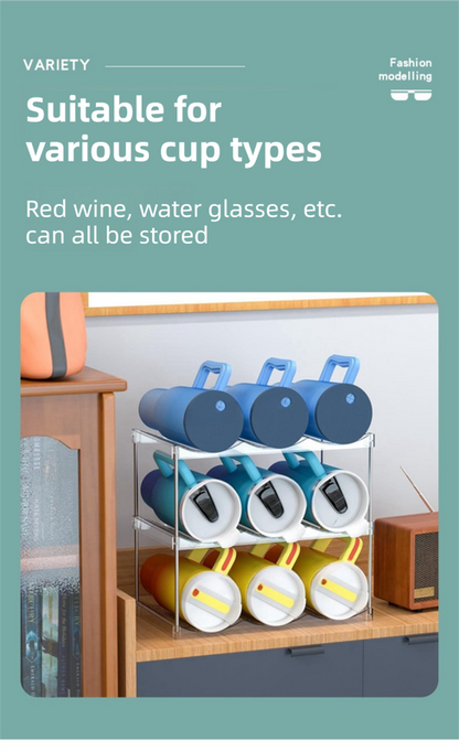 4-Tier Stackable Black Cup & Wine Organizer - Detachable Tumbler & Bottle Desktop Rack