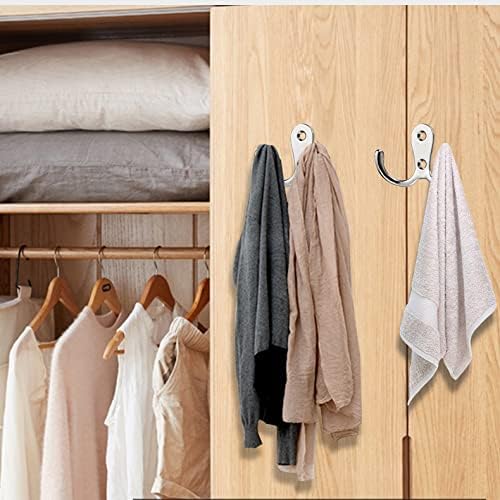 4 pieces of coat hooks with double pins, metal coat hangers, double coat hooks, suitable for bathroom, bedroom, door, wall, clothes, can hang jackets, scarves, bags, towels, keys, hats, with 8 screws