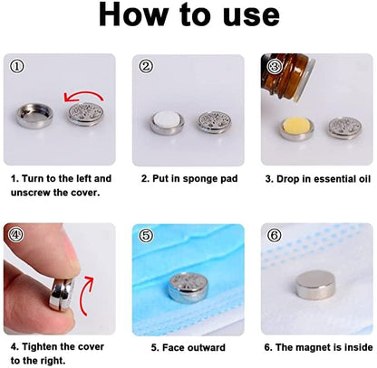 Wearable diffuser cover with sponge pad and small metal parts shown for use steps