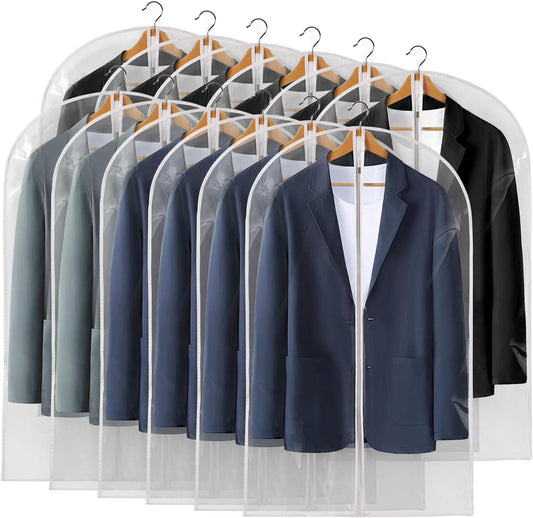 Clear plastic garment bags with zipper and hanger hooks for coats and shirts