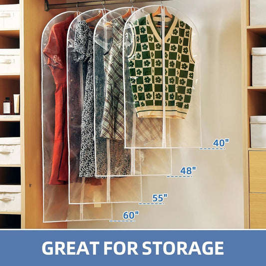 Set of clear suit storage garment bags with zipper, hanging closet covers