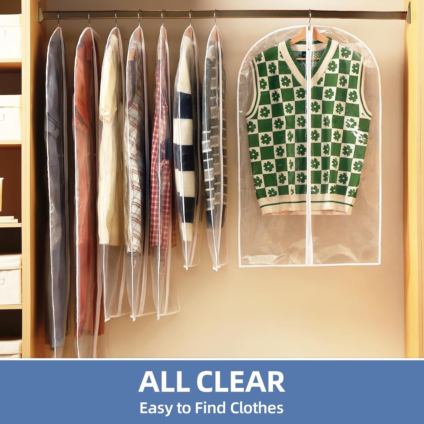 40" All Clear Garment Bags for Hanging Clothes, 12 Packs Suit Bags for Closet Storage, Plastic Waterproof Suit Cover Bags with Zipper for Coats, Jackets, Shirts (Set of 12)