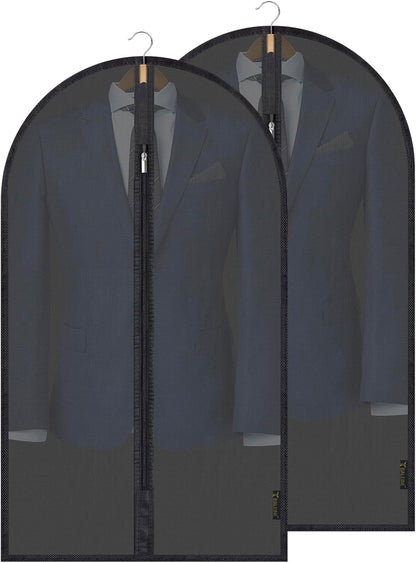 40'' Translucent Garment Bags, 2 Packs PEVA Dress Bag for Closet Clothes Dresses Suit Coats Storage (Black, 2PK)