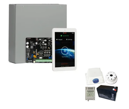 Bosch Solution 4000 Alarm Kit with ICP-SOL4-P Panel, IUI-SOL-TS7 Touchscreen Keypad & MW400 Cabinet – Siren Kit Included – K4000-ND-TS7