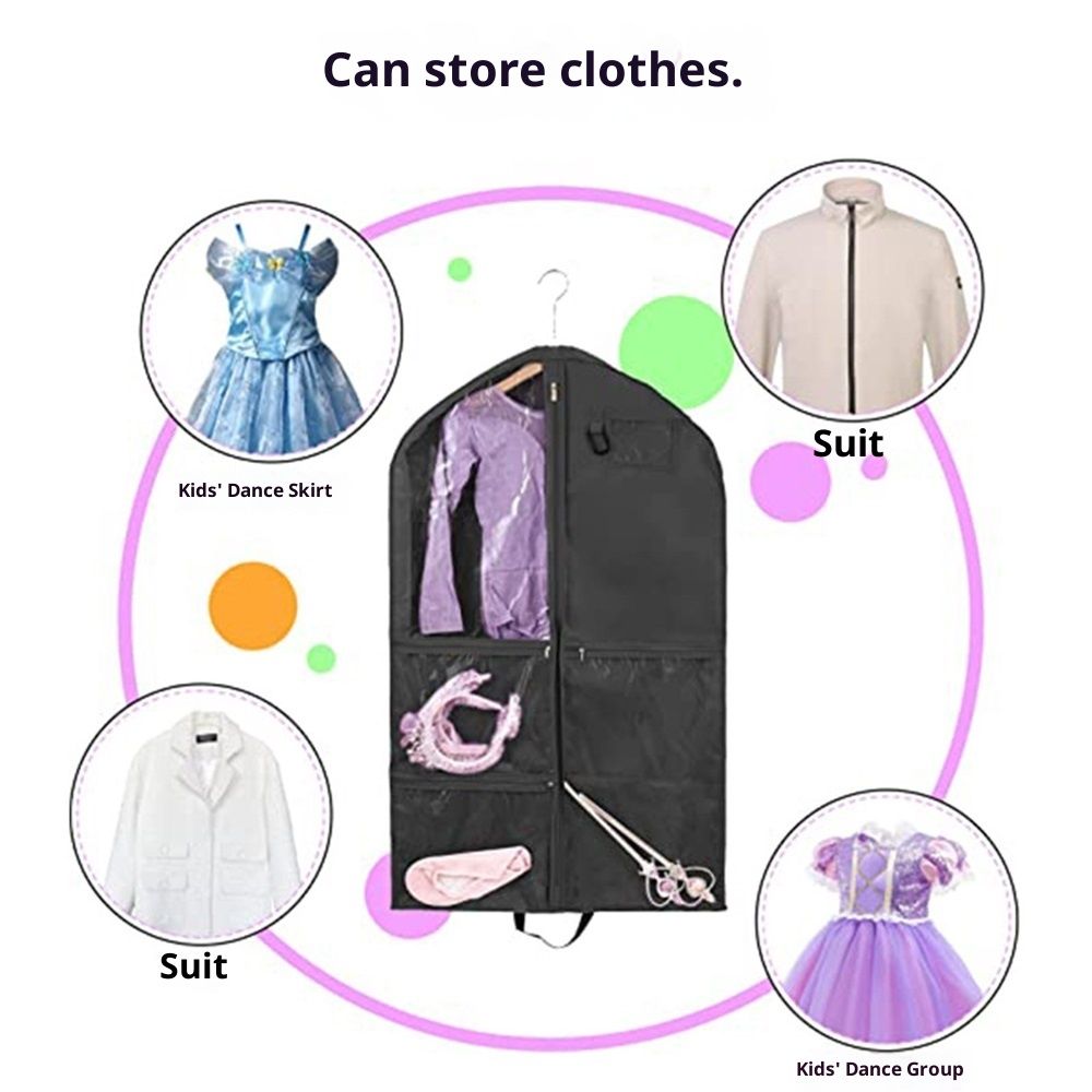 40Inch Garment Bag for Hanging Clothes, Waterproof Dance Costume Bags, Gusseted Hanging Garment Bags for Travel Storage, Kids Garment Bag, Garment Bag for Dance Competitions（Black-2 pack, oniy bag)
