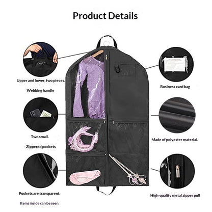 40Inch Garment Bag for Hanging Clothes, Waterproof Dance Costume Bags, Gusseted Hanging Garment Bags for Travel Storage, Kids Garment Bag, Garment Bag for Dance Competitions（Black-2 pack, oniy bag)