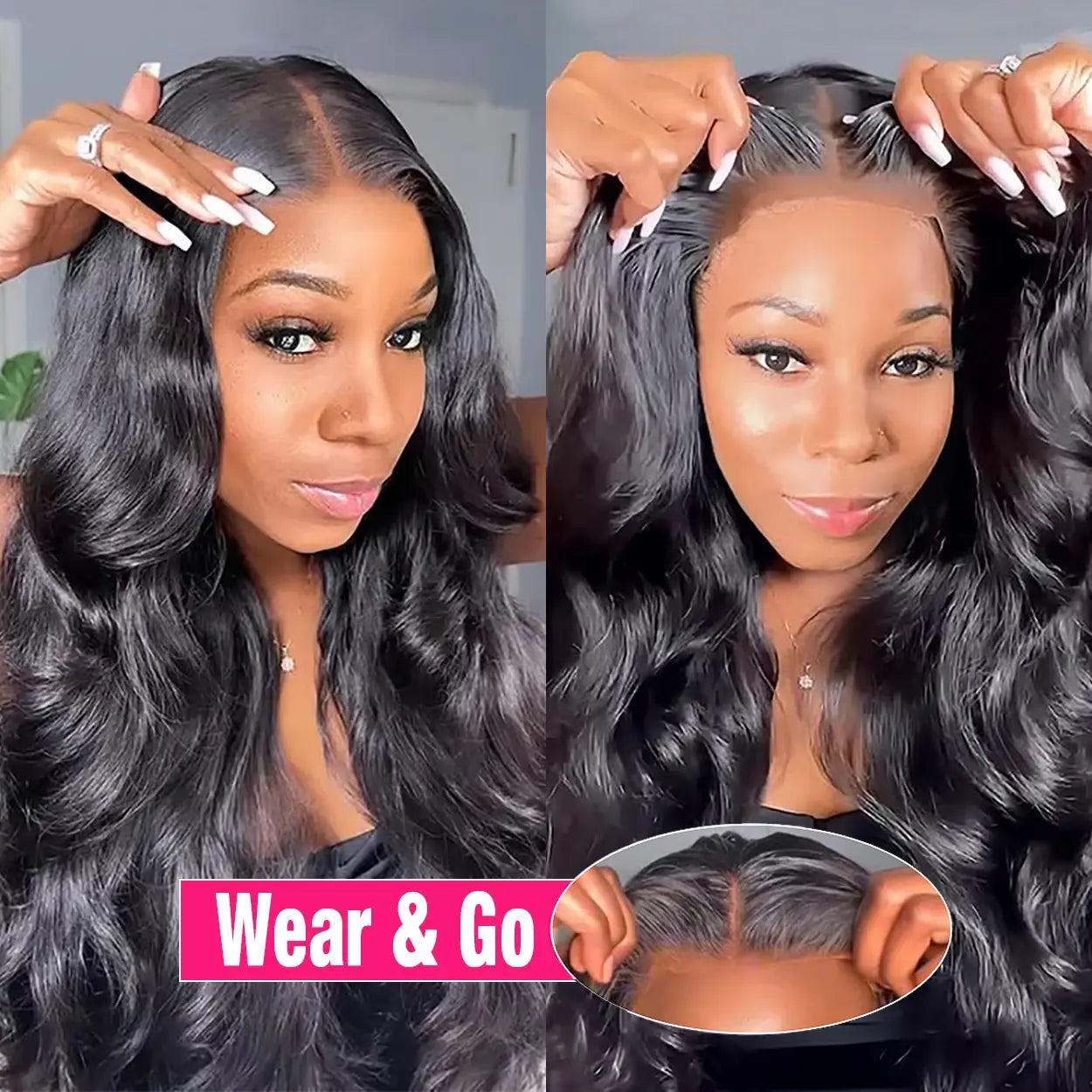 Black long loose-wave human hair wig with natural side part and soft volume