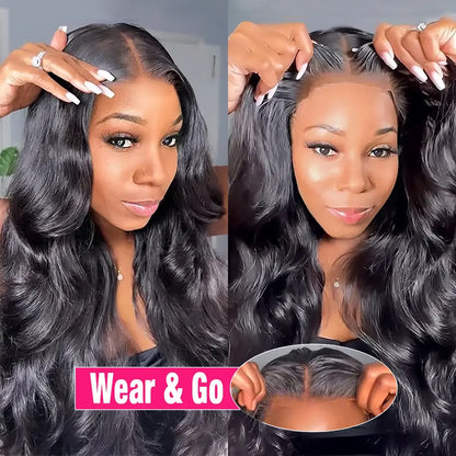 Black long loose-wave human hair wig with natural side part and soft volume