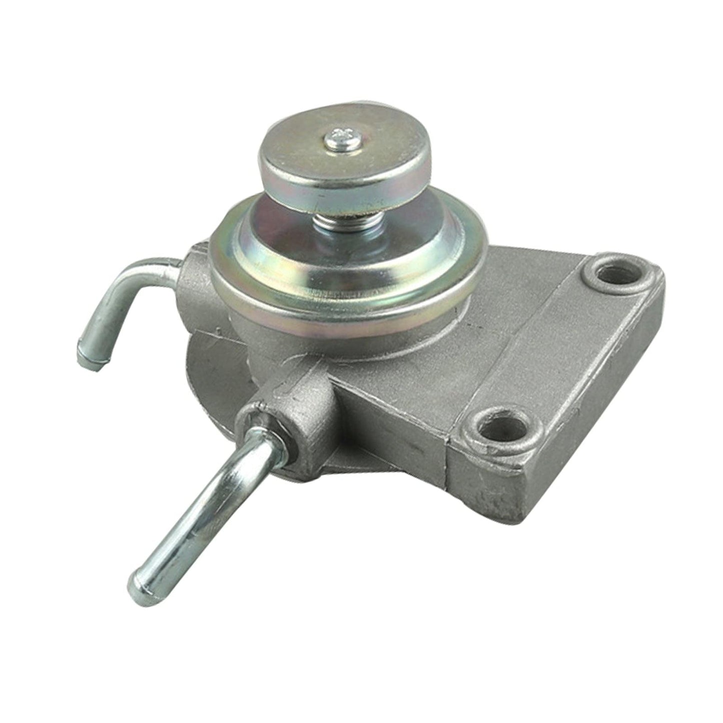 Diesel fuel primer pump assembly with metal base plate and return pipe