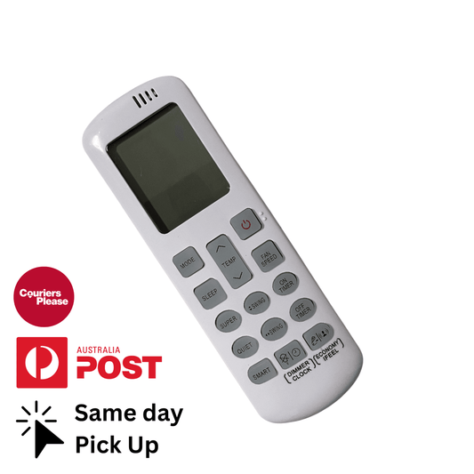 Air conditioner replacement remote control with LCD and gray button keypad