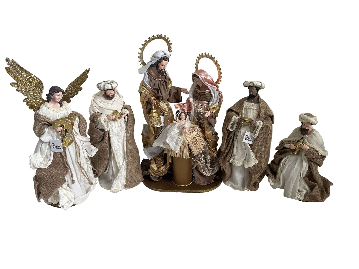 21.5" Christmas Religious Handmade Nativity Set with Holy Family, 3 Wise Men (45 cm), and Angel (40 cm)