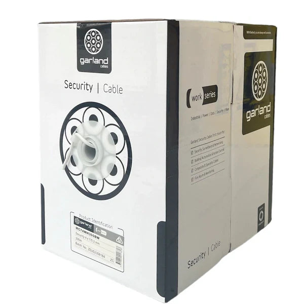 4 Core 7/0.20 Security Cable – 300m Reel Box | TC100201 – Garland MC74WH, ELV Rated, TACW Conductors, Traffic White PVC Sheath
