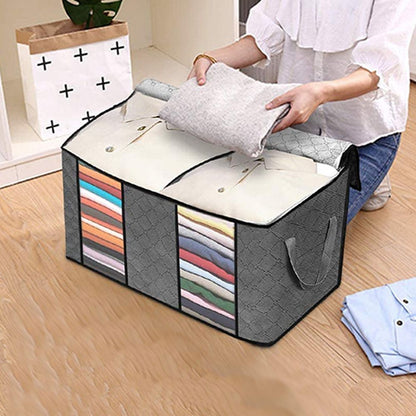 4PCS Clothes Storage Bag Large Capacity Clothing Organizers Foldable Closet Container with Clear Window and Zipper for Wardrobes and Attics