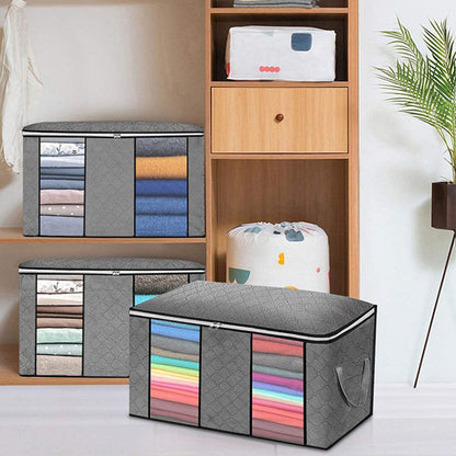 4PCS Clothes Storage Bag Large Capacity Clothing Organizers Foldable Closet Container with Clear Window and Zipper for Wardrobes and Attics