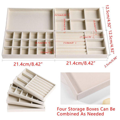 4PCS Flannel Jewelry Storage Trays Necklace Ring Earrings Organizer