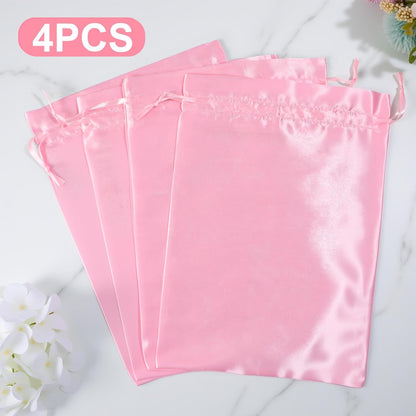 4Pcs Wig Bags with Satin Drawstring,Pink Wig Bags Storage for Wigs Extension Bundle