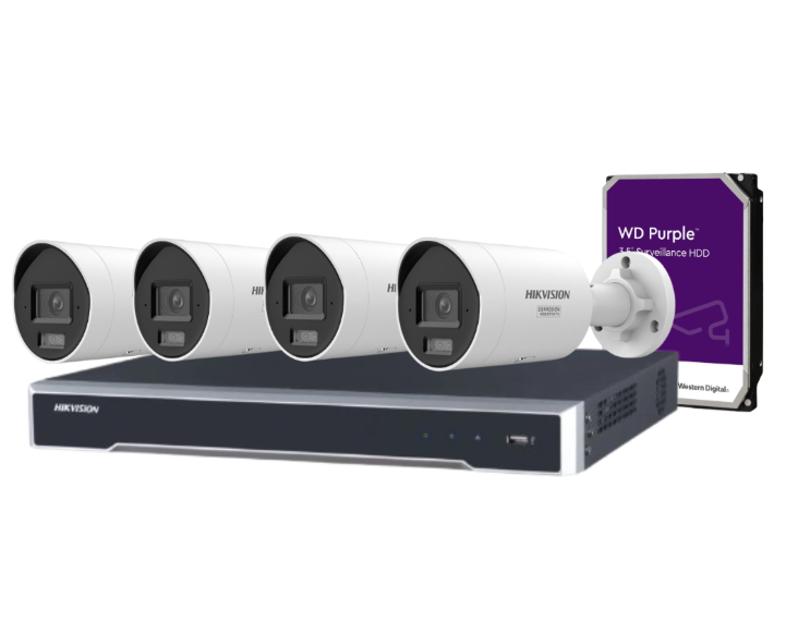 Hikvision 4-Channel 8MP ColorVu Smart Hybrid Light CCTV Kit – DS-2CD2087G3-LI2UY/S(L)(RB) + DS-7604NI-M1/4P PoE NVR (Optional HDD)