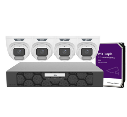 Uniview OWLVIEW 6MP Turret CCTV Kit w/ 4× IPC3626LE‑ADF28K‑WP + 4‑Ch PoE NVR501‑04B‑P4‑IQ + HDD