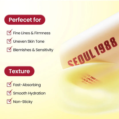 Retinal serum bottle with benefit icons for fine lines, uneven tone, fast-absorbing texture