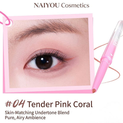 Pink dual-ended gel eyeliner pen with soft brown-tinted angled tip for definition