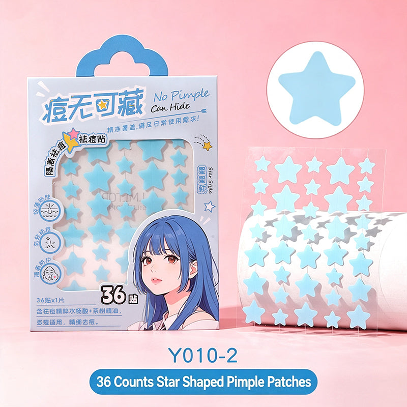 36-count star pimple patch stickers set with blue star pattern and several star patches