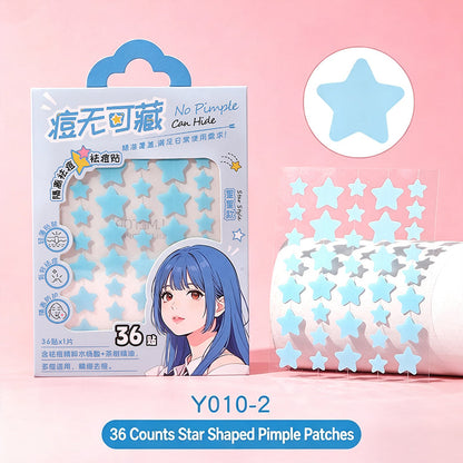 36-count star pimple patch stickers set with blue star pattern and several star patches