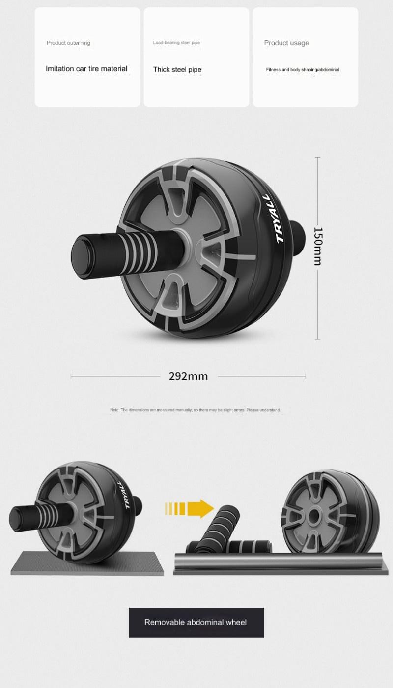 Abdominal wheel with removable disc and gray platform base, black foam handle